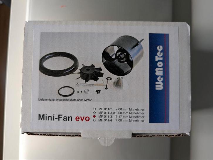 Nieuwe Wemotec Mini-fan evo 69mm EDF, 3,17mm as, Hobby en Vrije tijd, Modelbouw | Radiografisch | Vliegtuigen, Nieuw, Elektro