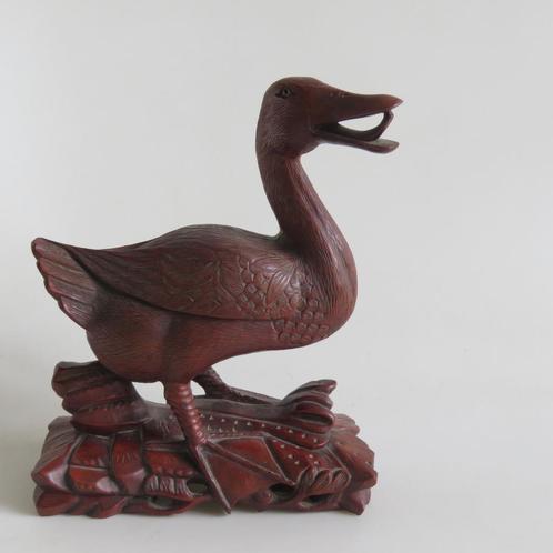 Antieke mandarijneend gesneden sculptuur laat 19de eeuw, Antiek en Kunst, Kunst | Beelden en Houtsnijwerken, Ophalen of Verzenden