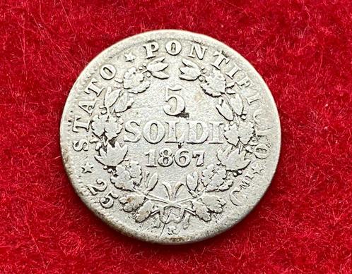 Rare Ancienne Pièce de 5 Soldi de 1867 R en Argent, Antiquités & Art, Antiquités | Argent & Or, Argent, Enlèvement ou Envoi