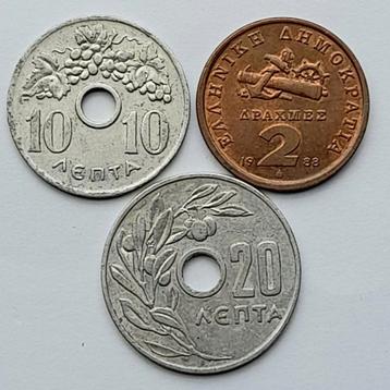 setje Griekenland 2 drachmas 88, 10 en 20 lepta 54.    (591)