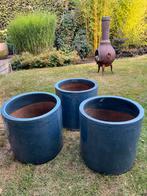 Mooie grijsblauwe stenen tuinpotten per 3 stuks, Tuin en Terras, Bloempotten, Ophalen
