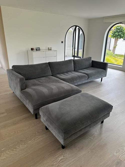 Hoekzetel By SIDDE + hocker ribfluweel corduroy grijs, Huis en Inrichting, Zetels | Zetels en Chaises Longues, Gebruikt, Ophalen