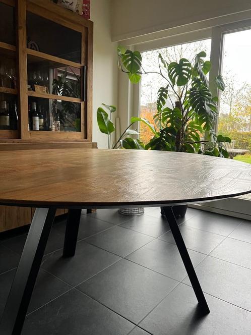 Ronde tafel, Huis en Inrichting, Tafels | Eettafels, Zo goed als nieuw, Vijf personen of meer, Rond, Teakhout, Metaal, Ophalen