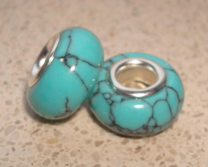 Bedel/bead met turquoise natuursteen, Handtassen en Accessoires, Kettingen, Zilver, Zilver, Verzenden