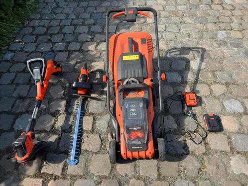 Pakket Powerplus Accu grasmaaier + Heggenschaar + Trimmer, Tuin en Terras, Grasmaaiers, Zo goed als nieuw, Ophalen