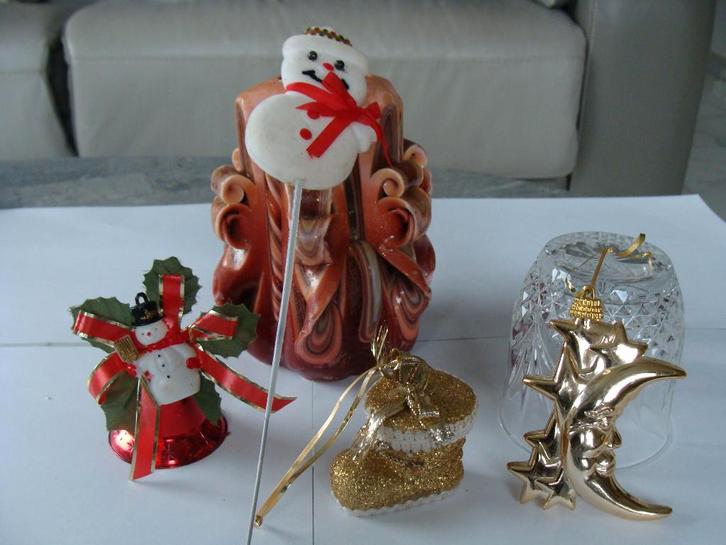 5 articles noël, cloche bonhomme neige, botte, lune, vintage, Divers, Noël, Utilisé, Enlèvement ou Envoi