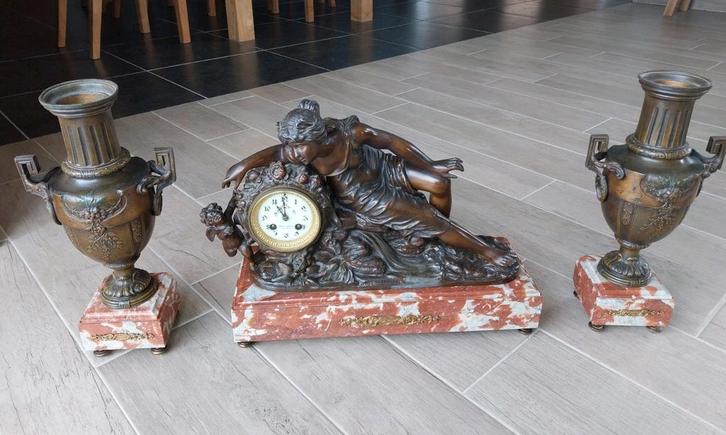 Antieke schouw garnituur klok Frans art deco 1900 Guillemin, Antiek en Kunst, Antiek | Klokken, Ophalen