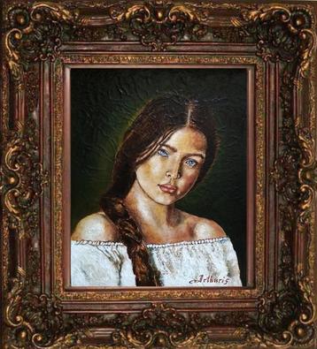 "Portret van een jong meisje" Schilderij   beschikbaar voor biedingen