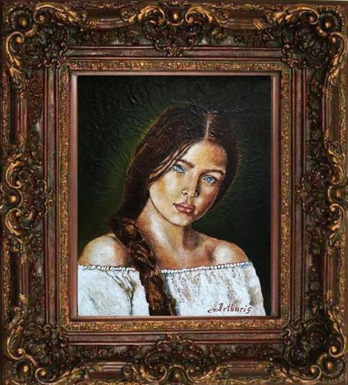 "Portret van een jong meisje" Schilderij, Antiek en Kunst, Kunst | Schilderijen | Modern, Verzenden