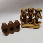 Horen zien en zwijgen 3 monkeys resine en hout, Antiek en Kunst, Kunst | Beelden en Houtsnijwerken, Ophalen of Verzenden