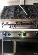 Horeca-apparatuur: 6-pits gasfornuis met oven en gasbakplaat, 5 kookzones of meer, Gebruikt, Ophalen, Gas