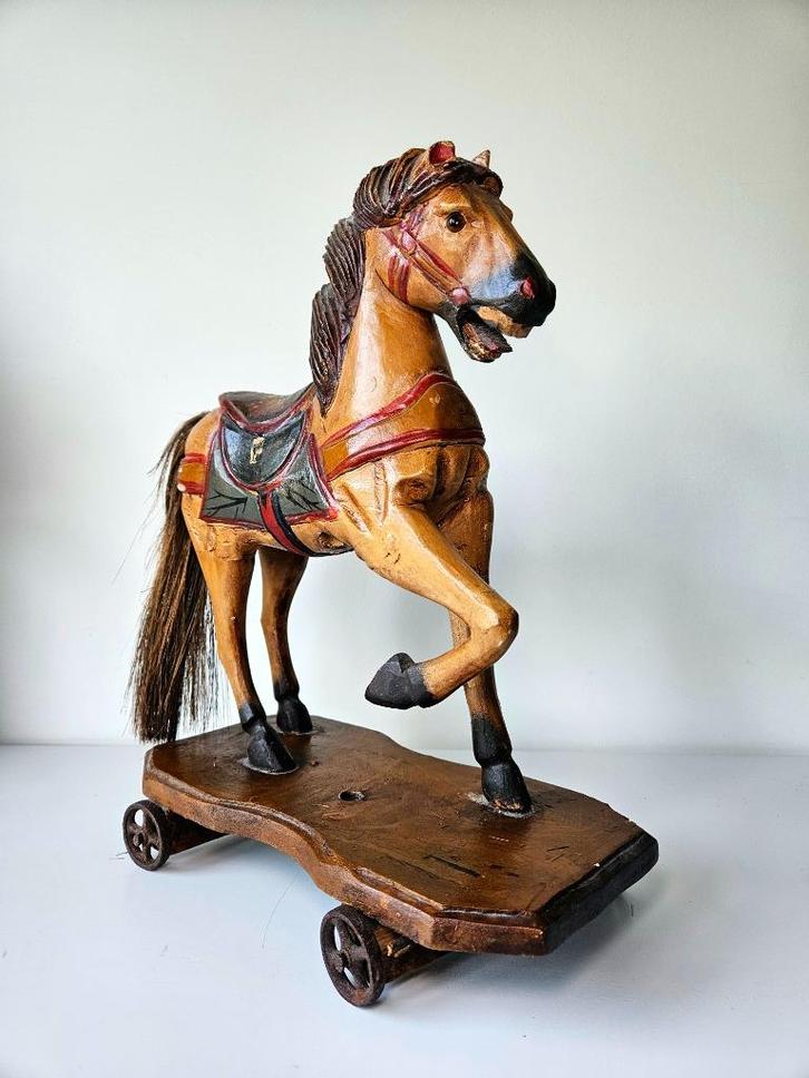 Vintage antiek handgesneden houten speelgoed schommelpaard, Antiek en Kunst, Antiek | Speelgoed, Ophalen of Verzenden