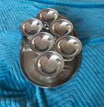 Inox plateau met 6 coupjes voor fruit of ijscreme, Ophalen, Zo goed als nieuw, Inox
