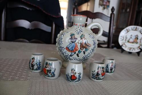 oude Oostenrijkse keramische drank karaf met 5 snapsbekertje, Antiek en Kunst, Antiek | Keramiek en Aardewerk, Ophalen of Verzenden