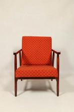 Scandinavian armchair retro design orange fabric walnut wood, Antiquités & Art, Antiquités | Meubles | Chaises & Canapés, Enlèvement ou Envoi
