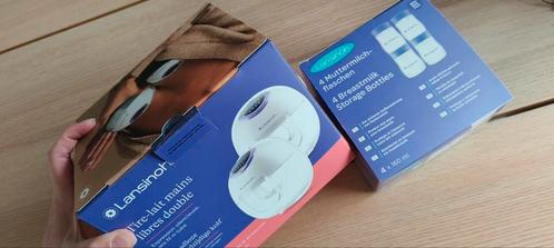 Dubbele handsfree borstkolf Lansinoh + flesjes, Kinderen en Baby's, Babyvoeding en Toebehoren, Zo goed als nieuw, Borstkolf, Ophalen of Verzenden