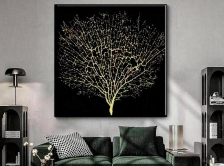 Abstract Gouden Boom van Leven goud levensboom canvas 90x90, Huis en Inrichting, Woonaccessoires | Schilderijen, Tekeningen en Foto's