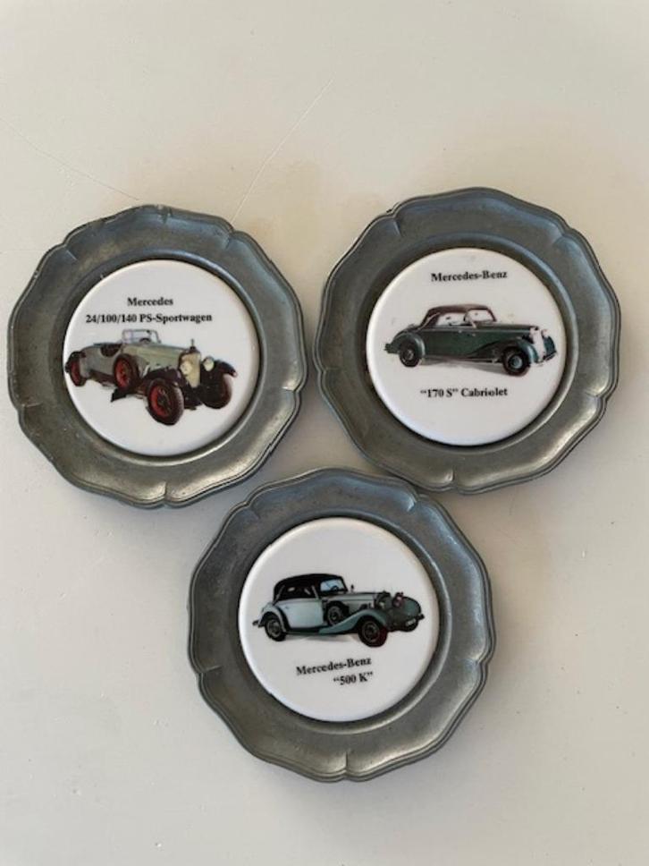 Mercedes Benz Memorabilia 3 Tinnen Schaaltjes met porselein, Verzamelen, Automerken, Motoren en Formule 1, Zo goed als nieuw, Auto's