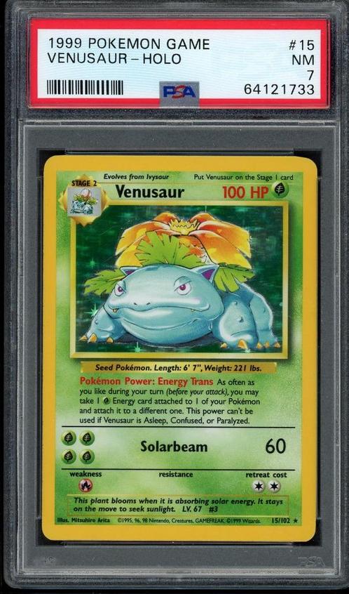 Venusaur Holo PSA 7 - 15/102 - Base Set 1999, Hobby en Vrije tijd, Verzamelkaartspellen | Pokémon, Zo goed als nieuw, Losse kaart