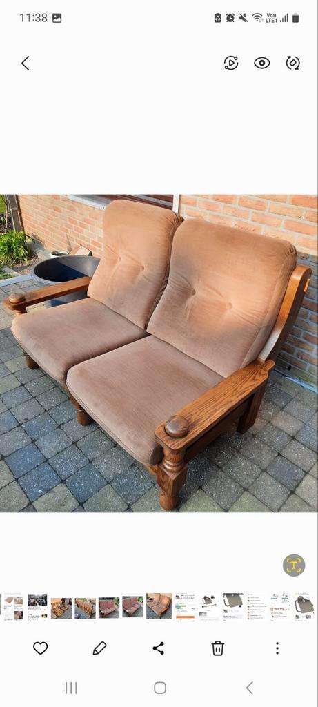 Vintage Eiken 3 zit en 2 zit. Kleur: Sahara bruin,beige, Huis en Inrichting, Zetels | Zetels, Gebruikt, Ophalen
