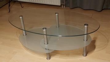 Table basse de salon ovale en verre ,pieds metal bout chromé
