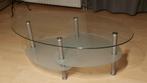 Table basse de salon ovale en verre ,pieds metal bout chromé, Ophalen, Gebruikt, 100 tot 150 cm, Vintage