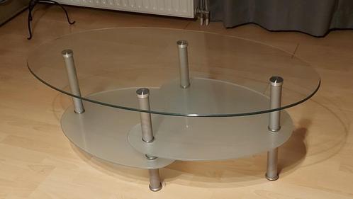 Table basse de salon ovale en verre ,pieds metal bout chromé, Huis en Inrichting, Tafels | Salontafels, Gebruikt, Minder dan 50 cm