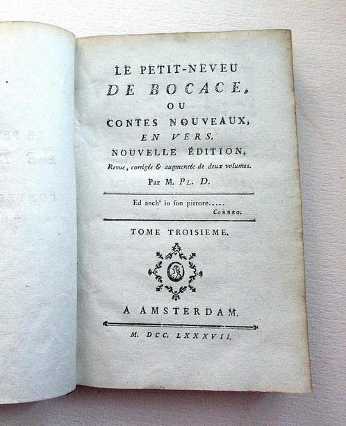 Antiek boek Le Petit-neveu de Bocace ou Contes 3/3 ... 1787, Antiek en Kunst, Antiek | Boeken en Manuscripten, Ophalen of Verzenden