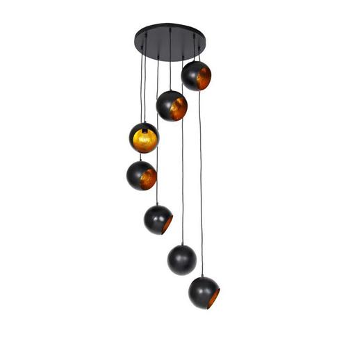 Hanglamp zwart met gouden binnenkant - 7 lichtpunten, Huis en Inrichting, Lampen | Hanglampen, Nieuw, 75 cm of meer, Metaal, Ophalen