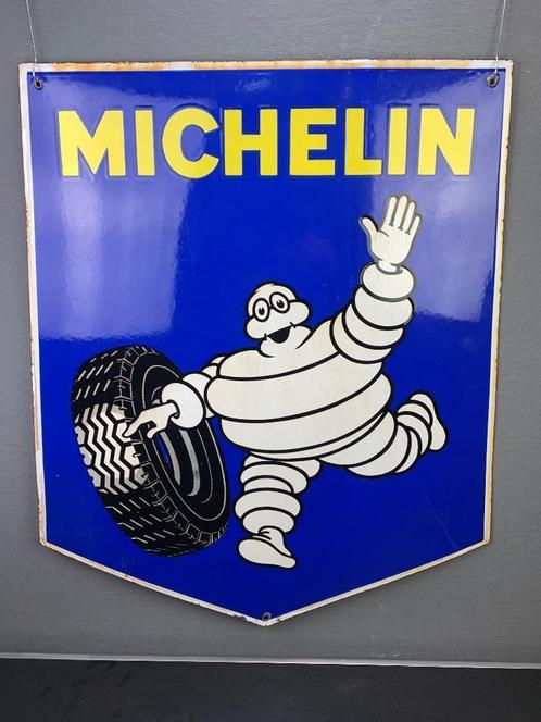 Origineel oud emaille reclamebord van Michelin 80X68 cm, Collections, Marques automobiles, Motos & Formules 1, Comme neuf, Voitures