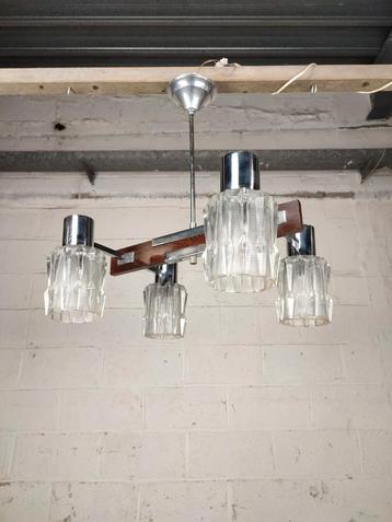 Vintage hanglamp chroom en hout beschikbaar voor biedingen