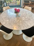 Saarinen replica tafel carrara rond 120 cm, incl 4 stoelen, Ophalen, Overige materialen, Gebruikt, Rond
