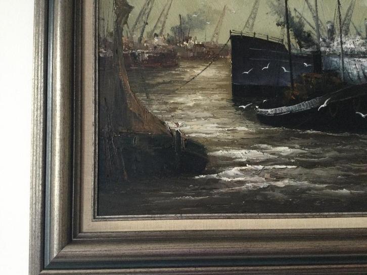 Schilderij "Haven" get. Juan Escoda. 104/Ga., Antiek en Kunst, Kunst | Schilderijen | Klassiek, Ophalen
