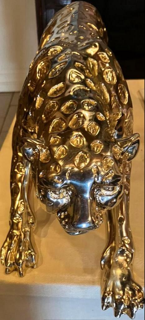 Luxe gouden panterbeeld - decoratiebeeld - zware kwaliteit, Antiek en Kunst, Antiek | Brons en Koper, Ophalen