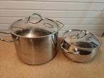 Set van 2 roestvrijstalen potten met deksel, Huis en Inrichting, Keuken | Potten en Pannen, Kookpan of Snelkookpan, Inox, Gebruikt