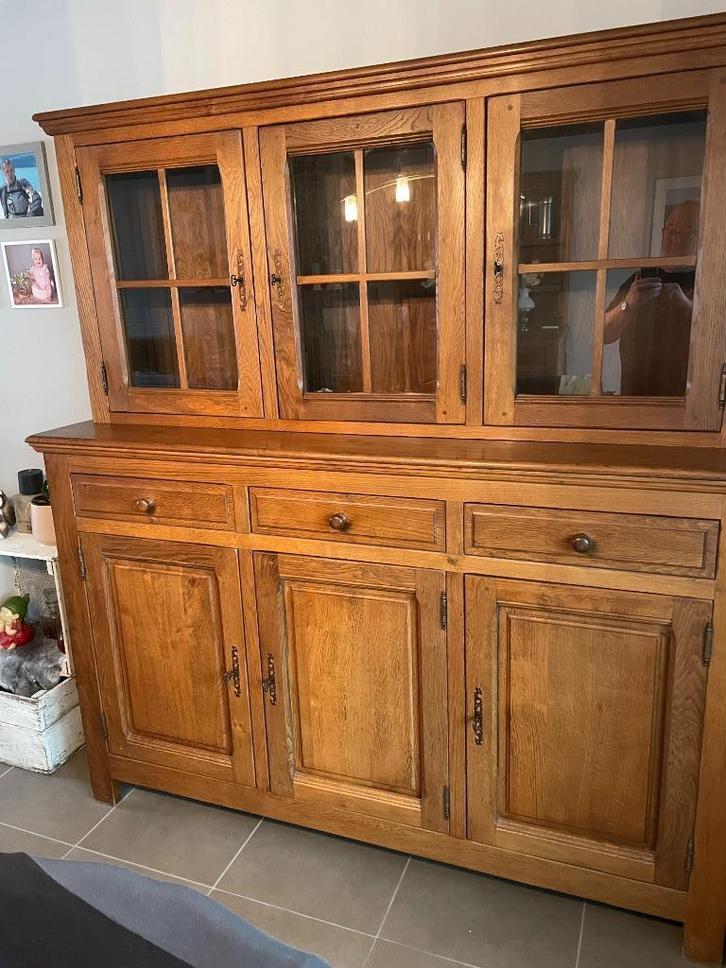 Massief eiken eetplaats, Huis en Inrichting, Complete eetkamers, Zo goed als nieuw, 4 tot 6 stoelen, Ophalen