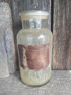 Xlarge oude glazen apothekerspot / fles origineel opschrift, Ophalen