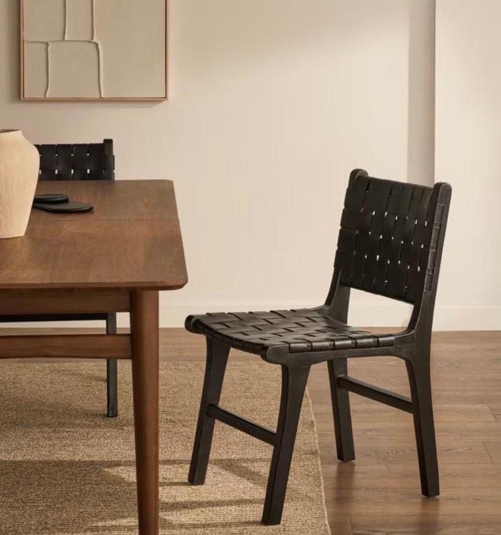 chaises design, Maison & Meubles, Chaises, Comme neuf, Quatre, Bois, Cuir, Noir, Enlèvement