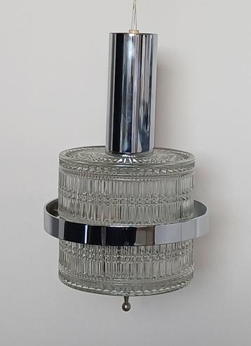 Vintage hanglamp geslepen glas met chroom