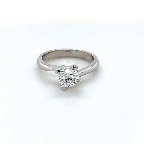 Gouden ring/Diamant 1.06 ct/ 18 kt wit goud., Handtassen en Accessoires, Ringen, Nieuw, Dame, 17 tot 18, Wit, Goud, Met edelsteen