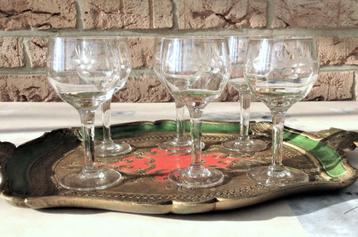 6 vintage likeur glaasjes mat gestileerd decor ‘60