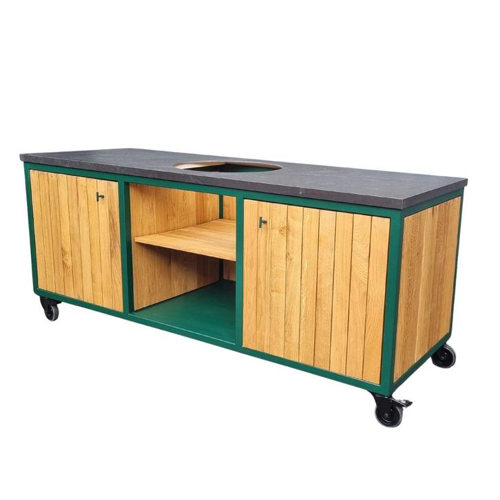 Buitenkeuken van staal - 225cm - voor Kamado, Tuin en Terras, Buitenkeukens, Nieuw, Houtskool, Vrijstaand, Verzenden