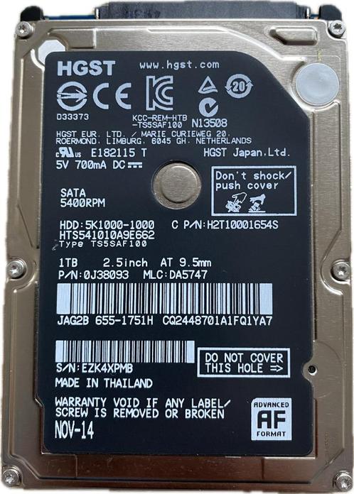 HGST - harde schijf van 1 TB - model HTS541010A9E662, Computers en Software, Harde schijven, Gebruikt, Laptop, Intern, HDD, SATA