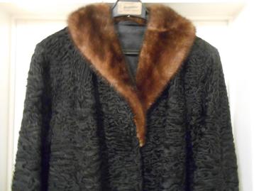 Magnifique manteau en fourrure d'Astrakan véritable avec col, Enlèvement, Neuf, Taille 42/44 (L), Noir