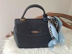 Handtas Olivier Paris leder struisvogel print donkerblauw, Ophalen of Verzenden, Zo goed als nieuw, Blauw, Handtas