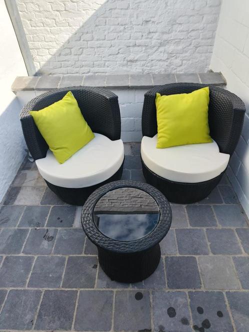 2-zits aluminium tuinmeubelset – Zwart – €200, Tuin en Terras, Tuinsets en Loungesets, Zo goed als nieuw, Loungeset, Aluminium