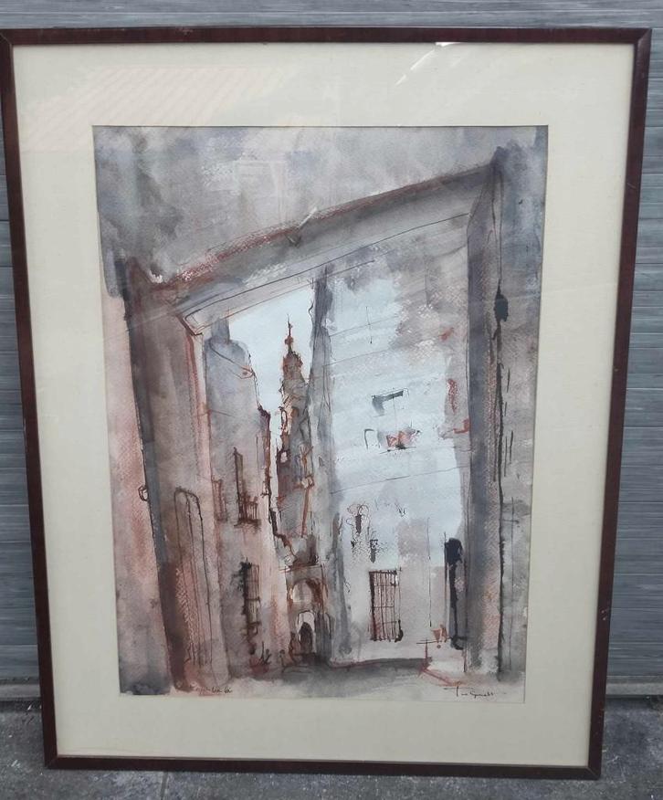 Aquarelle signe José van gucht, Antiek en Kunst, Kunst | Schilderijen | Klassiek, Ophalen of Verzenden