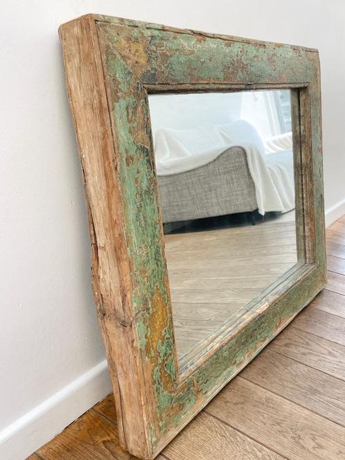 Prachtige unieke spiegel van gerecycleerd teak - wegens verh, Huis en Inrichting, Woonaccessoires | Spiegels, Rechthoekig, Ophalen