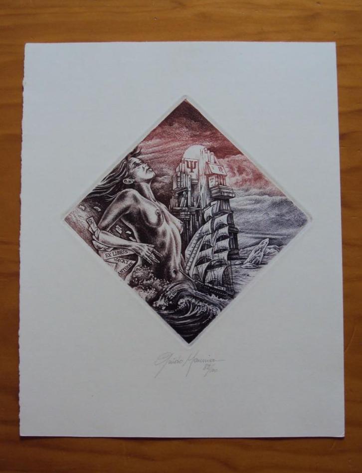 Guido Mariman 'Siren' erotische exlibris gehandtekend 82/100, Antiek en Kunst, Kunst | Litho's en Zeefdrukken, Verzenden