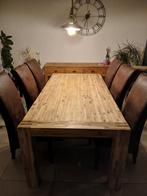 Table en TECK modulable + chaises + lustre, Teck, 100 à 150 cm, Enlèvement, Utilisé